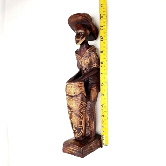 Folk Art Handcarved Wooden Man with Hat and Drum, Drummer Figurine Sculpture - Picture 9 of 11
